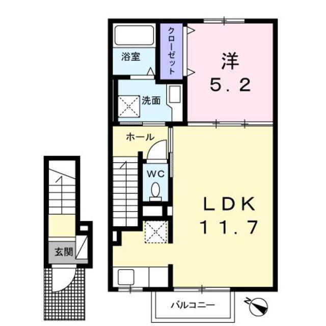 フルリール(1LDK/2階)の間取り写真