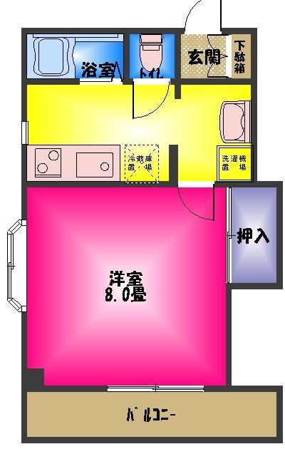レインボーハイツ(1K/2階)の間取り写真