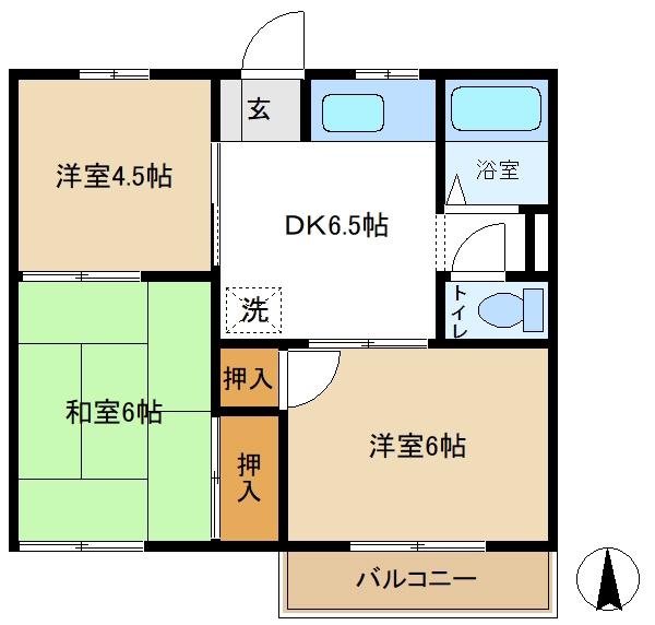 ドミール原(3DK/1階)の間取り写真