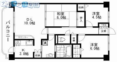 パストラルハイム米山壱番館(3LDK/10階)の間取り写真