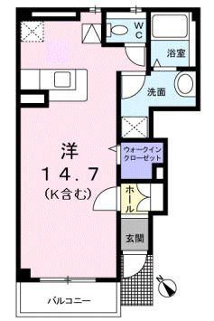 オベルジーヌ(ワンルーム/1階)の間取り写真