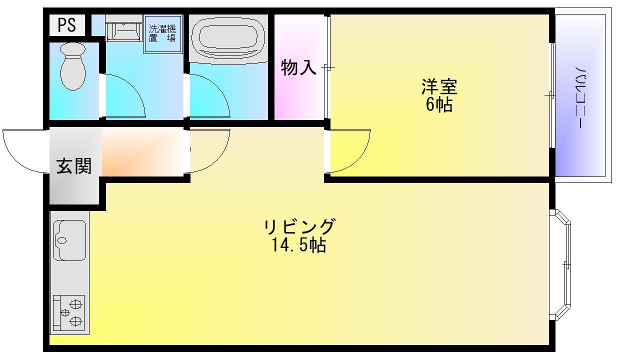 ビートル山本北D棟(1LDK/2階)の間取り写真