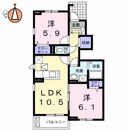 ベネヴォレンテD(2LDK/1階)の間取り写真