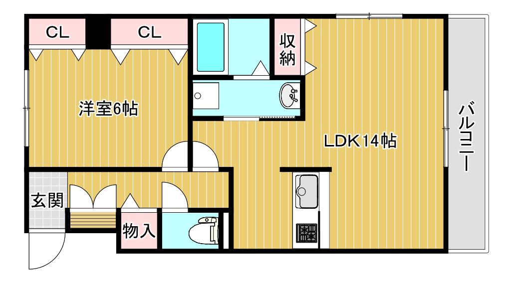 グランディール駅南(1LDK/6階)の間取り写真