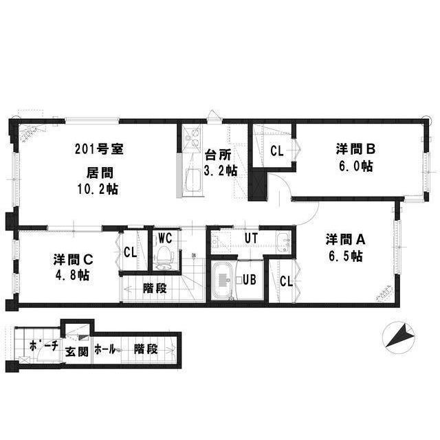 パストラーレ平和通6北(3LDK/2階)の間取り写真