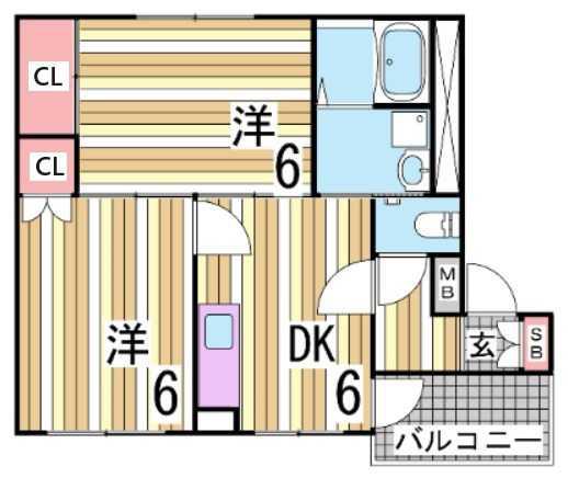 プランド-ル谷上(2DK/2階)の間取り写真