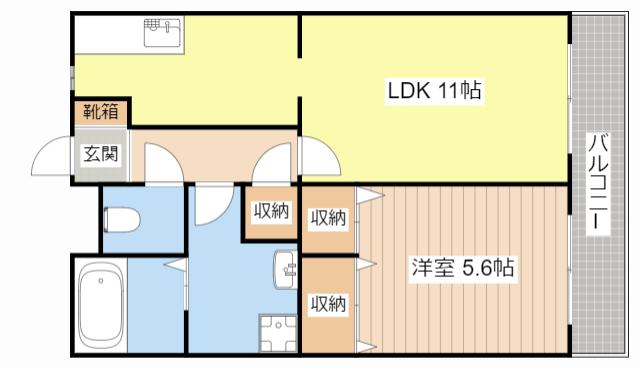 ベルヴィ栗東(1LDK/3階)の間取り写真