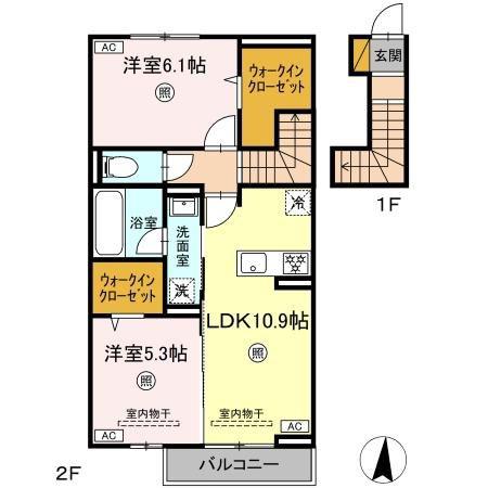 セゾンコート桜木(2LDK/2階)の間取り写真