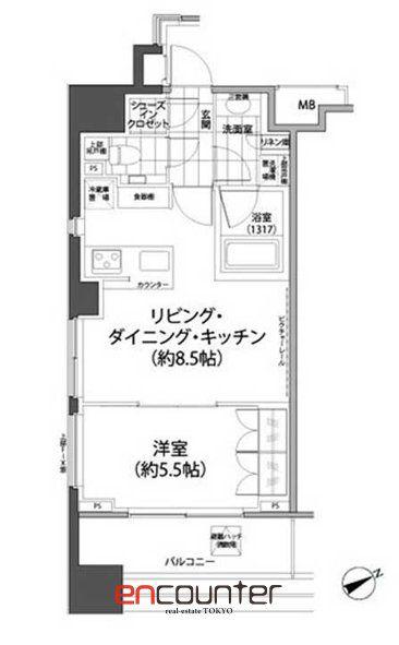 パークハビオ西新宿(1LDK/13階)の間取り写真