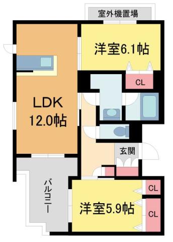 シャーメゾングラン茶屋之町(2LDK/2階)の間取り写真
