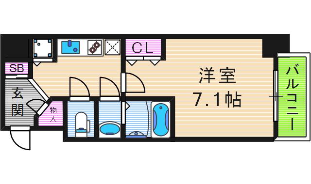 LA・LIBERTA阿倍野(1K/7階)の間取り写真