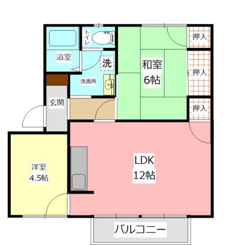 サンフォートNAKAMURA(2LDK/2階)の間取り写真