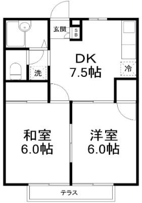 フォンテーヌA(2DK/2階)の間取り写真