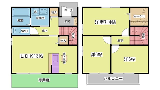 ヒルグレイス(3LDK/1階)の間取り写真