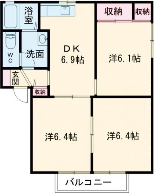 セゾン則松I  A棟(3DK/1階)の間取り写真