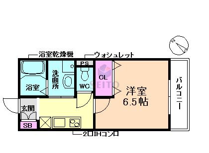 シャガール曽根(1K/2階)の間取り写真
