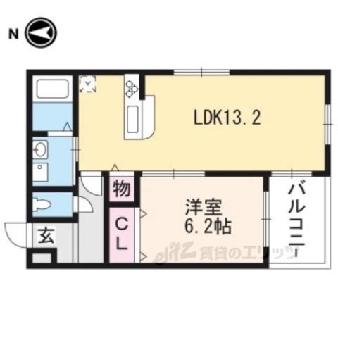 ウエスト VALLEY KYOTO馬堀(1LDK/4階)の間取り写真