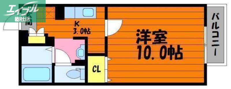秋桜 B棟(1K/1階)の間取り写真