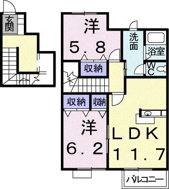 エクセラン TM(2LDK/2階)の間取り写真