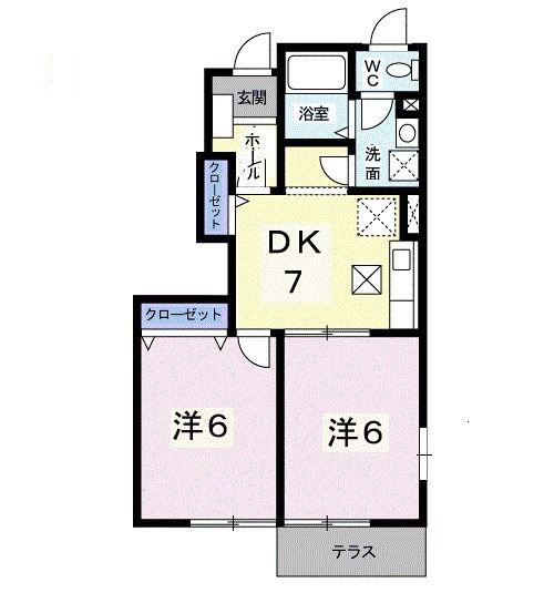 ロザージュ(2DK/1階)の間取り写真