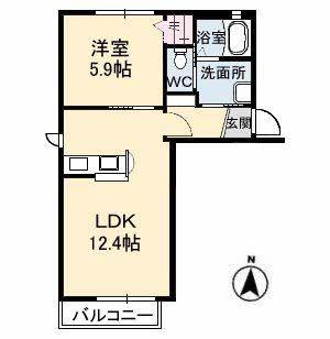 フェリスタージュF(1LDK/1階)の間取り写真