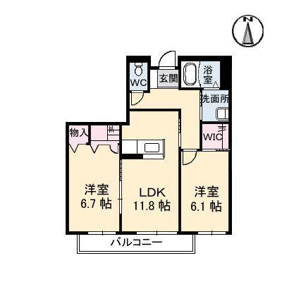 グランマスト福浜A棟(2LDK/2階)の間取り写真