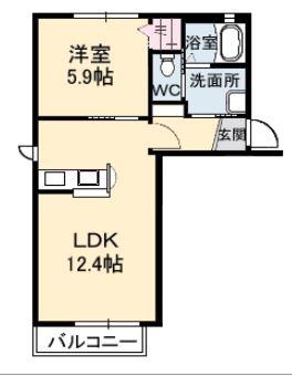 フェリスタージュF(1LDK/1階)の間取り写真