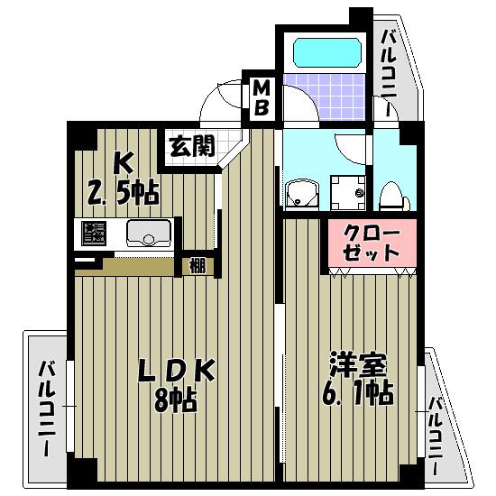 フィルハウス須賀(1LDK/7階)の間取り写真