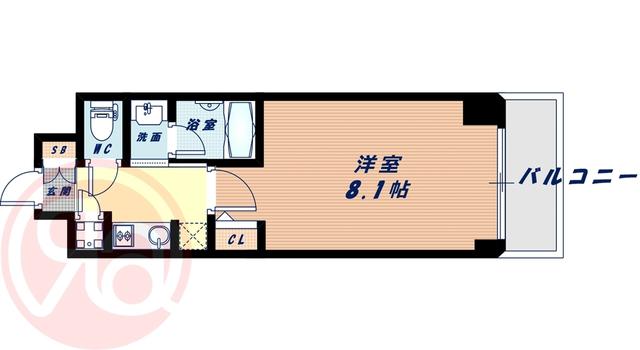 QCフラット北堀江(1K/8階)の間取り写真