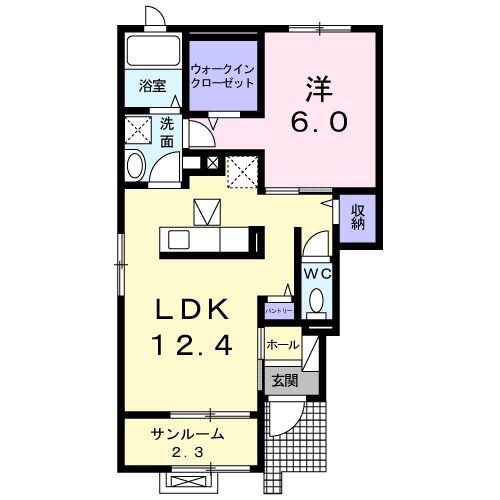 信濃町コスモス(1LDK/1階)の間取り写真