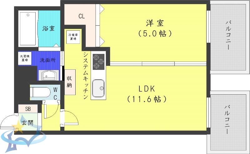 エクレール(1LDK/12階)の間取り写真