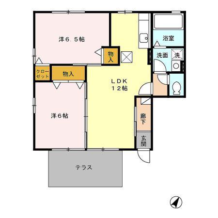 ロイヤルコートB(2LDK/1階)の間取り写真