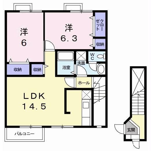 シーサイドパークA・B(2LDK/2階)の間取り写真