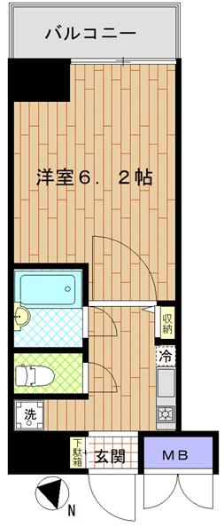 ヴェルヒルズ芝浦(1K/6階)の間取り写真