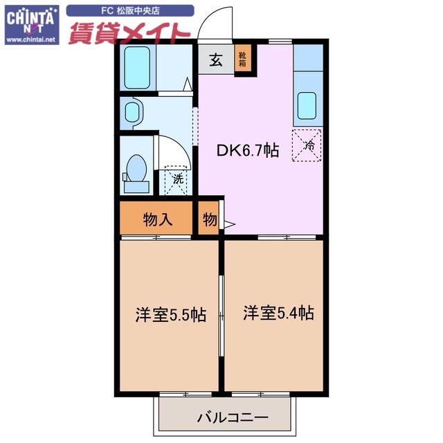 田村フラットI(2DK/2階)の間取り写真