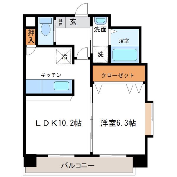 スプレーモ田代(1LDK/6階)の間取り写真