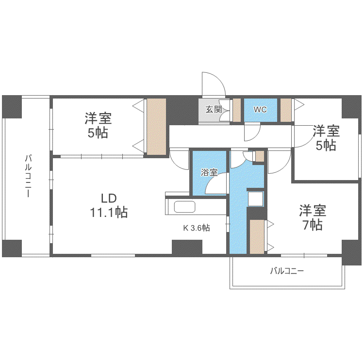 じょうてつドエル東札幌(3LDK/12階)の間取り写真