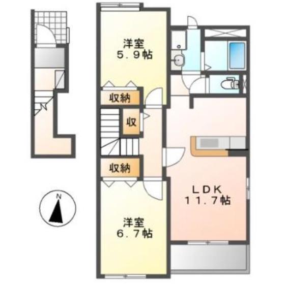 エーデルハイム岩波(2LDK/2階)の間取り写真