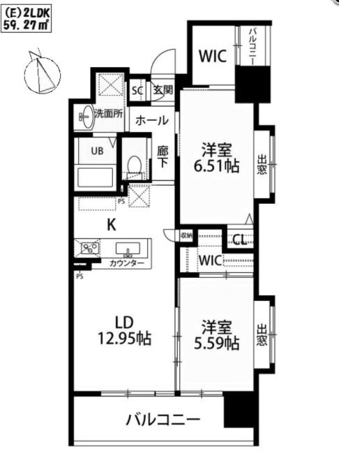 ウィングス西小倉(2LDK/7階)の間取り写真
