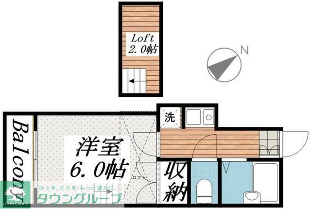 桐生第6レジデンス(1K/2階)の間取り写真