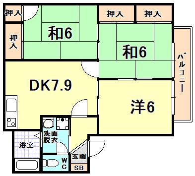 ファミール仁川IV(3DK/2階)の間取り写真