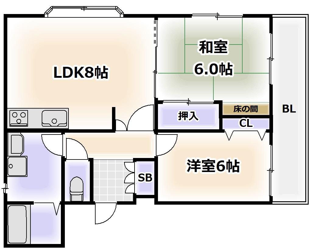 ディマーンシュ阿倍野(2LDK/3階)の間取り写真