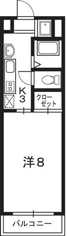 オオソネハイツ2(1K/2階)の間取り写真