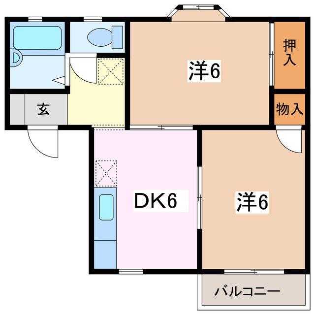 メゾンジュネス B棟(2DK/2階)の間取り写真