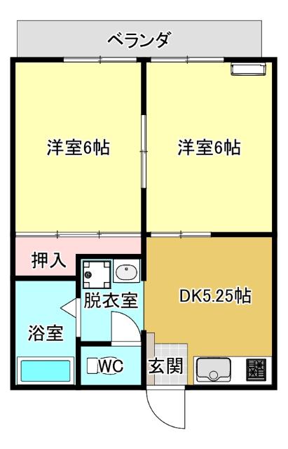 コーポカトレア(2DK/1階)の間取り写真
