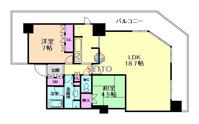 福島ガーデンズタワー(2LDK/22階)の間取り写真