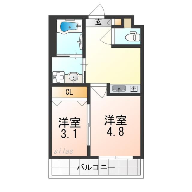 カーサフォルトナート羽曳野I(2K/2階)の間取り写真