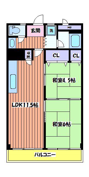 ウィングレスト(2LDK/3階)の間取り写真