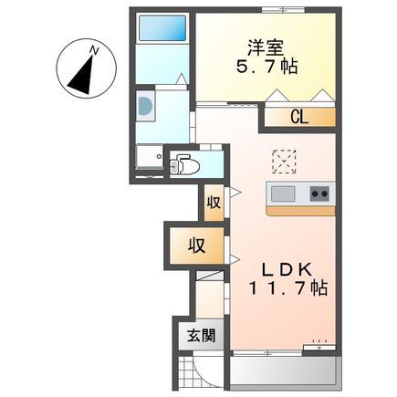 フェリーチェII(1LDK/1階)の間取り写真