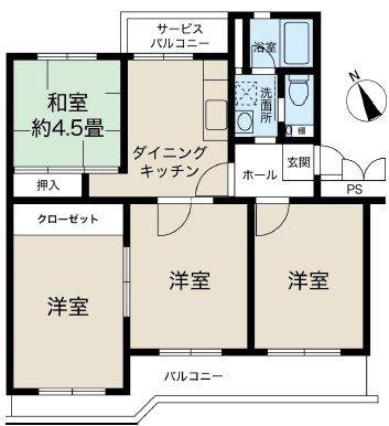 高槻塚原台ハイツ3号棟(4DK/2階)の間取り写真